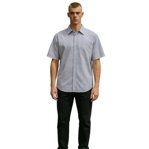 Orvis Men XL Cotton Black White Check Button Down Short Sleeve Casual Shirt